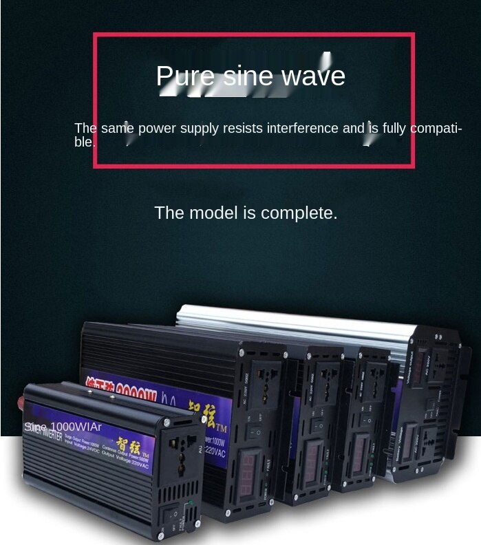 1600W Pure Sine Wave Voltage Power Converter 12V / 24V / 48V / 60V Portable Car Power Inverter Home Inverter Solar Inverter