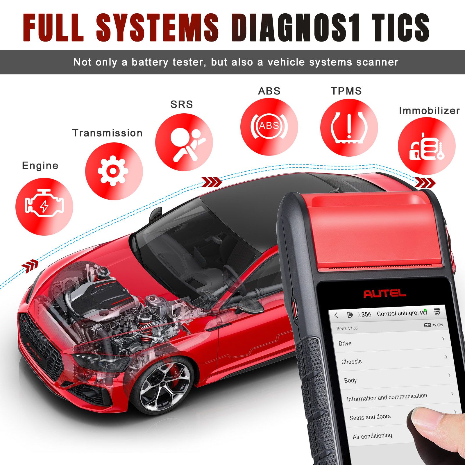 Autel MaxiBAS BT608E OBD2 Scanner built-in Printer Touchscreen Battery Tester Electrical System Analyzer 12V 100-3000 CCA Load Tester