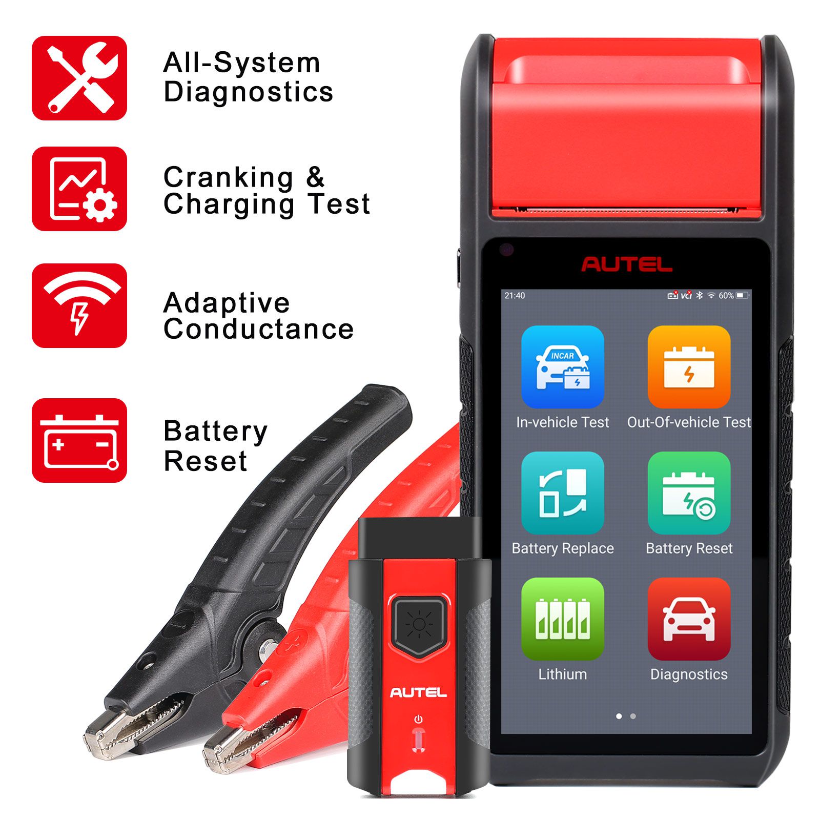 Autel MaxiBAS BT608E OBD2 Scanner built-in Printer Touchscreen Battery Tester Electrical System Analyzer 12V 100-3000 CCA Load Tester