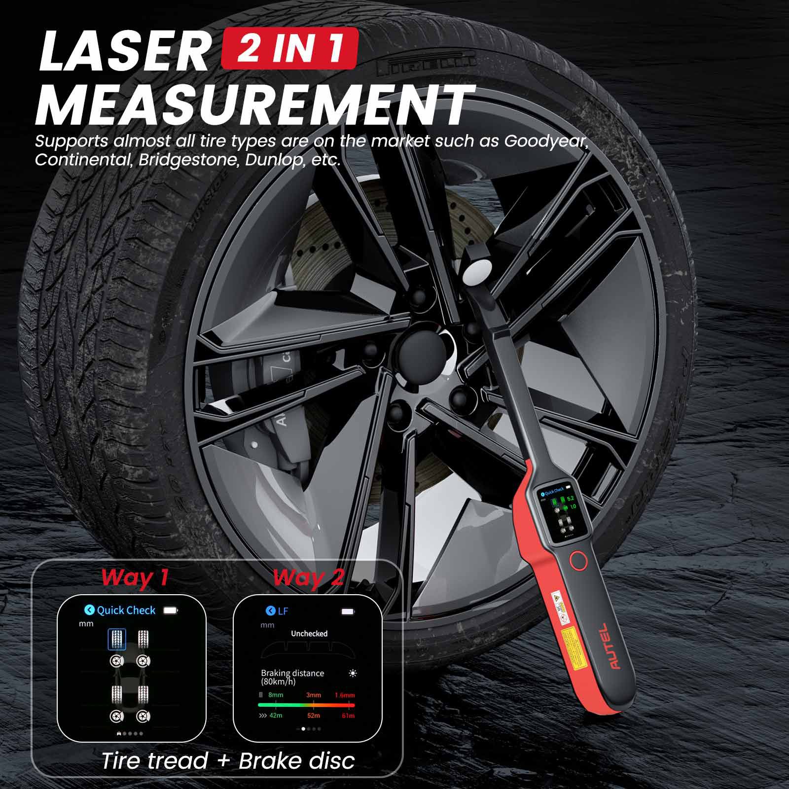 2023 Newest Autel MaxiTPMS TBE200 Tire Brake Examiner Laser Tire Tread Depth Brake Disc Wear 2-in-1 Tester Work with ITS600