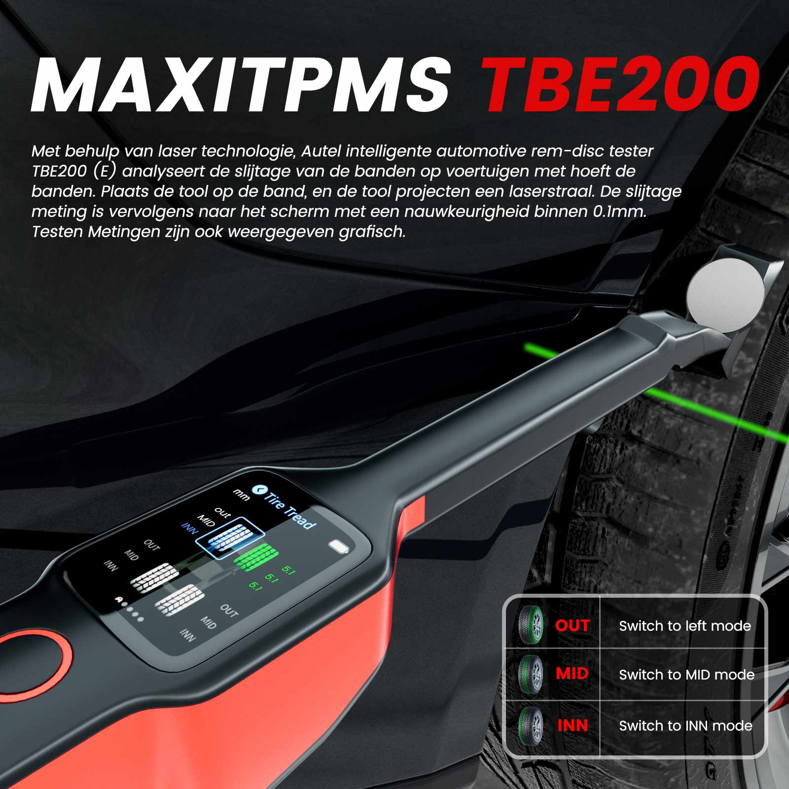 2023 Newest Autel MaxiTPMS TBE200 Tire Brake Examiner Laser Tire Tread Depth Brake Disc Wear 2-in-1 Tester Work with ITS600