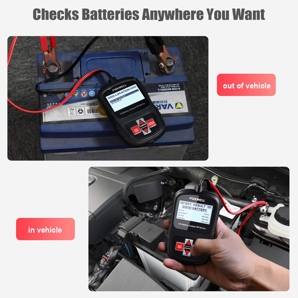 FOXWELL BT100 6V 12V Car Battery Tester For Flooded AGM GEL 100 to 1100CCA 200AH Battery Health Analyzer Diagnostic Tool