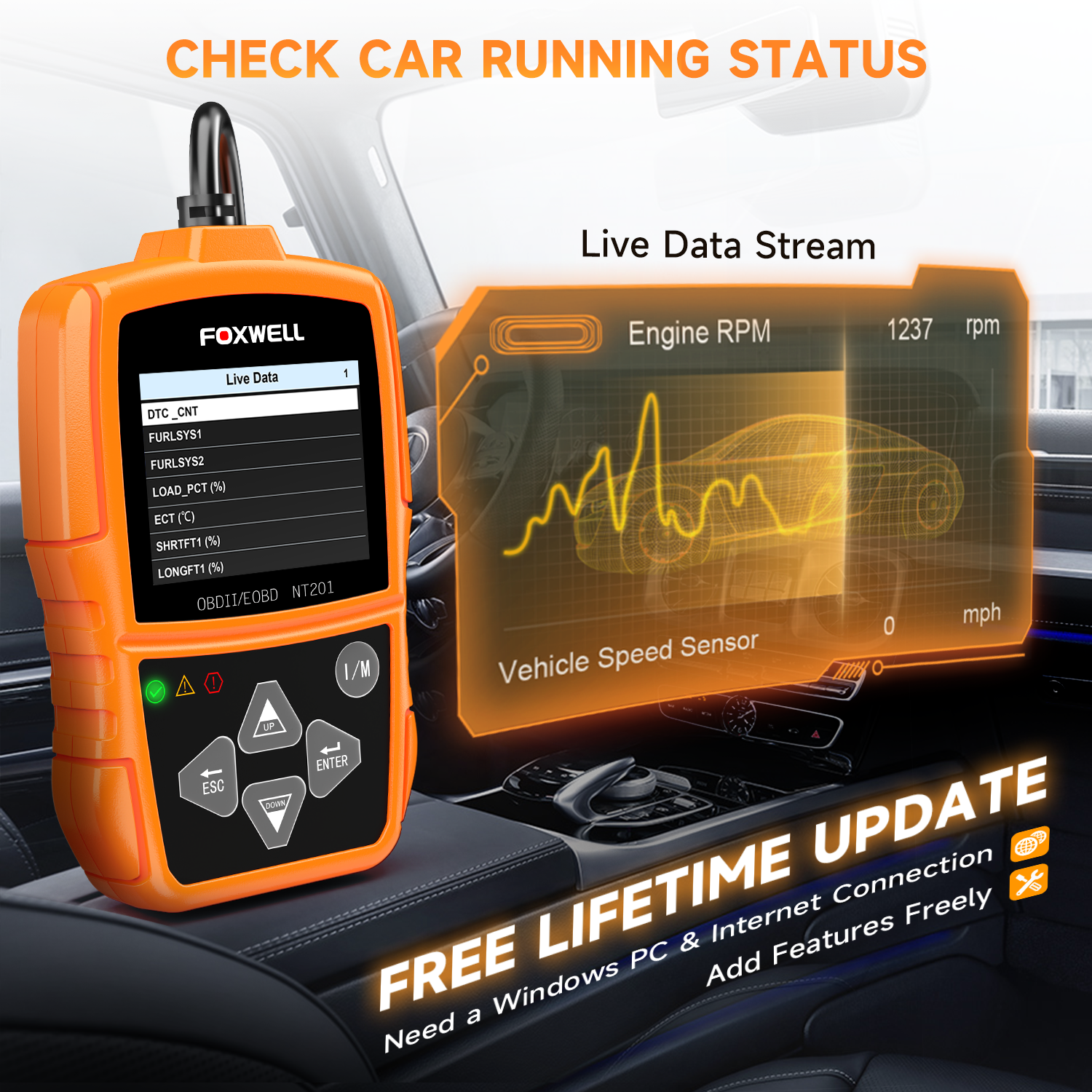 FOXWELL NT201 OBD2 Scanner Check Engine Light Car Code Reader Free Update Automotive Scanner OBDII Diagnostic Tool PK ELM327