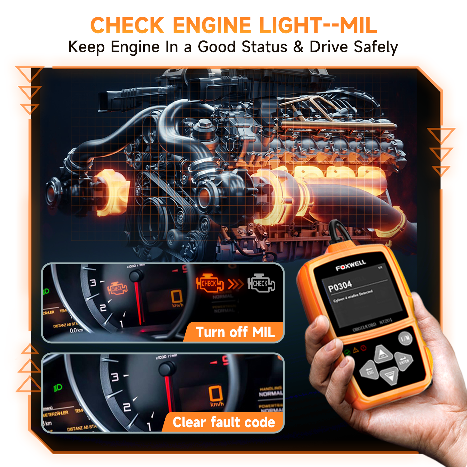 FOXWELL NT201 OBD2 Scanner Check Engine Light Car Code Reader Free Update Automotive Scanner OBDII Diagnostic Tool PK ELM327