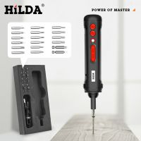 HILDA 4V Electrical Screwdriver Set Cordless Electric Drill USB Rechargeable Handle with LED 19 Bit Set Drill