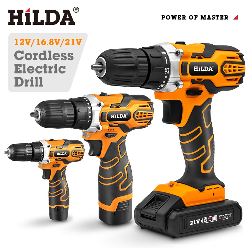 HILDA Electric Drill Cordless Screwdriver Lithium Battery  Mini Drill Cordless Screwdriver Power Tools Cordless Drill