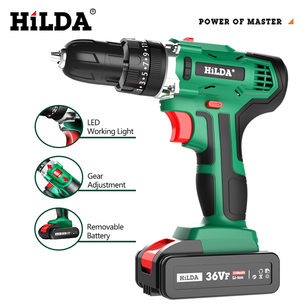 HILDA Electric Drill Cordless Screwdriver Lithium Battery Two-speed Mini Drill Cordless Screwdriver Power Tools