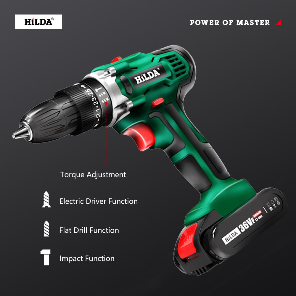 HILDA Electric Screwdriver Drill Lithium Battery Double-speed Mini Drill Cordless Screwdriver Power Tools Cordless Drill