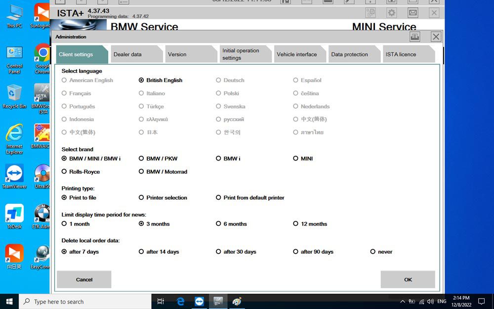 V2022.12 BMW ICOM Software HDD Win10 System ISTA-D 4.37.43.30 ISTA-P 71.0.200 with Engineers Programming 500GB Hard Disk