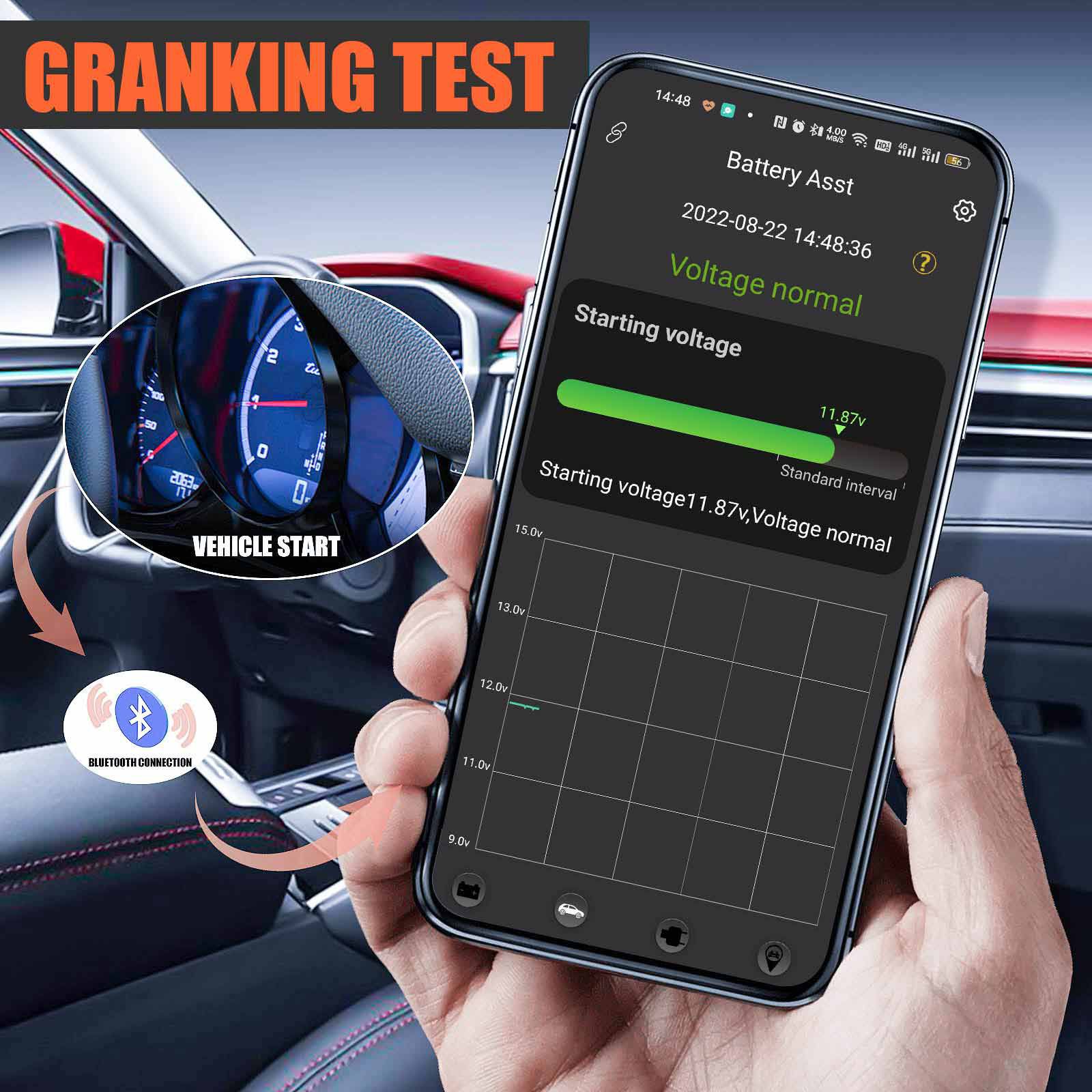 GODIAG GB101 Battery Assistant BlueTooth 4.0 Wireless 6-20V Automotive Battery Load Tester Diagnositic Analyzer Monitor for Android & iOS