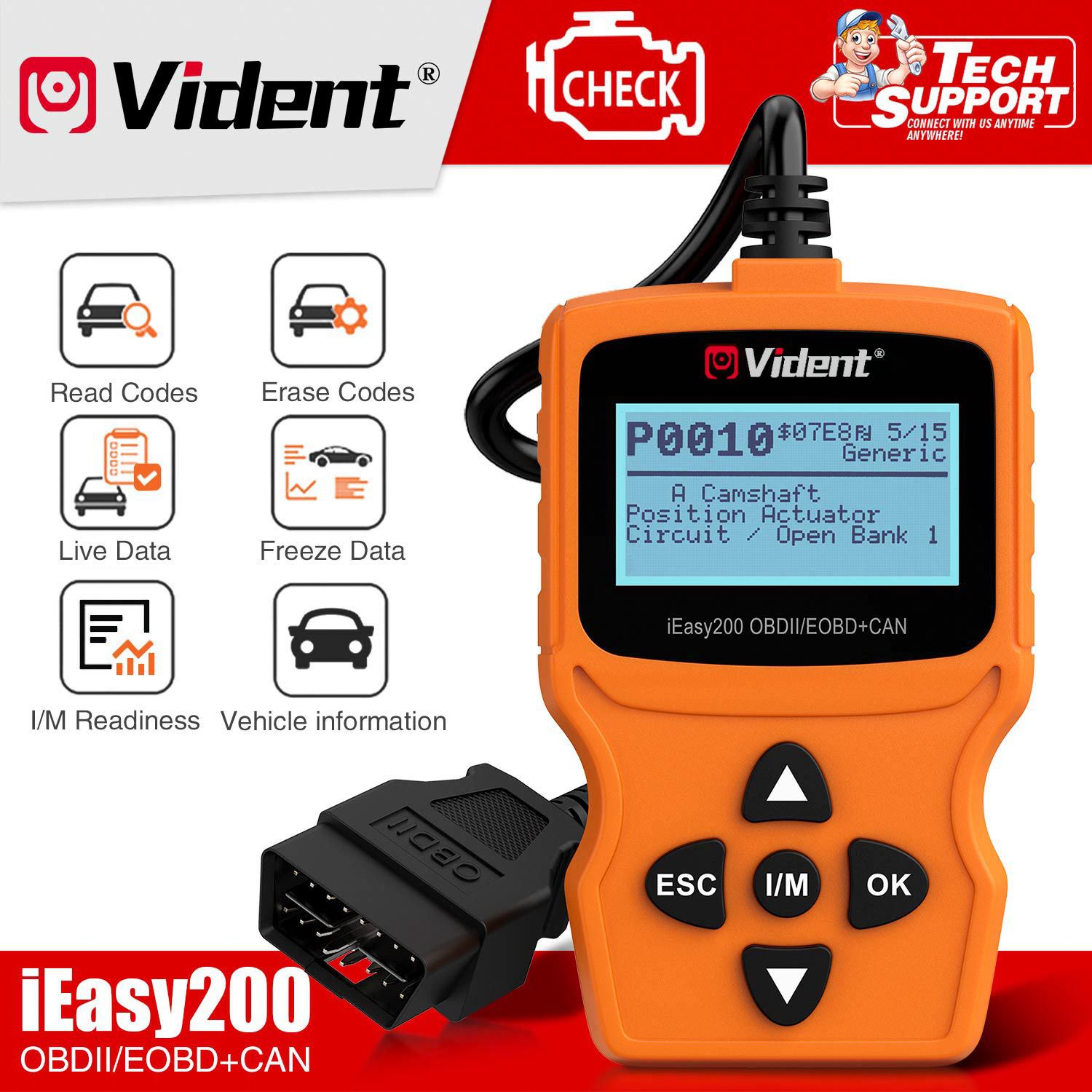 VIDENT iEasy200 OBDII/EOBD+CAN Code Reader for Vehicle Checking Engine Light Car Diagnostic Scan Tool