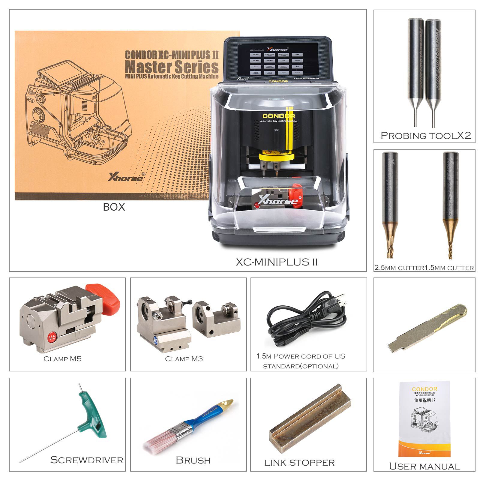 Xhorse Condor XC-Mini Plus II Key Cutting Machine Plus Key Reader XDKP00GL Blade Skimmer Key Identification Device