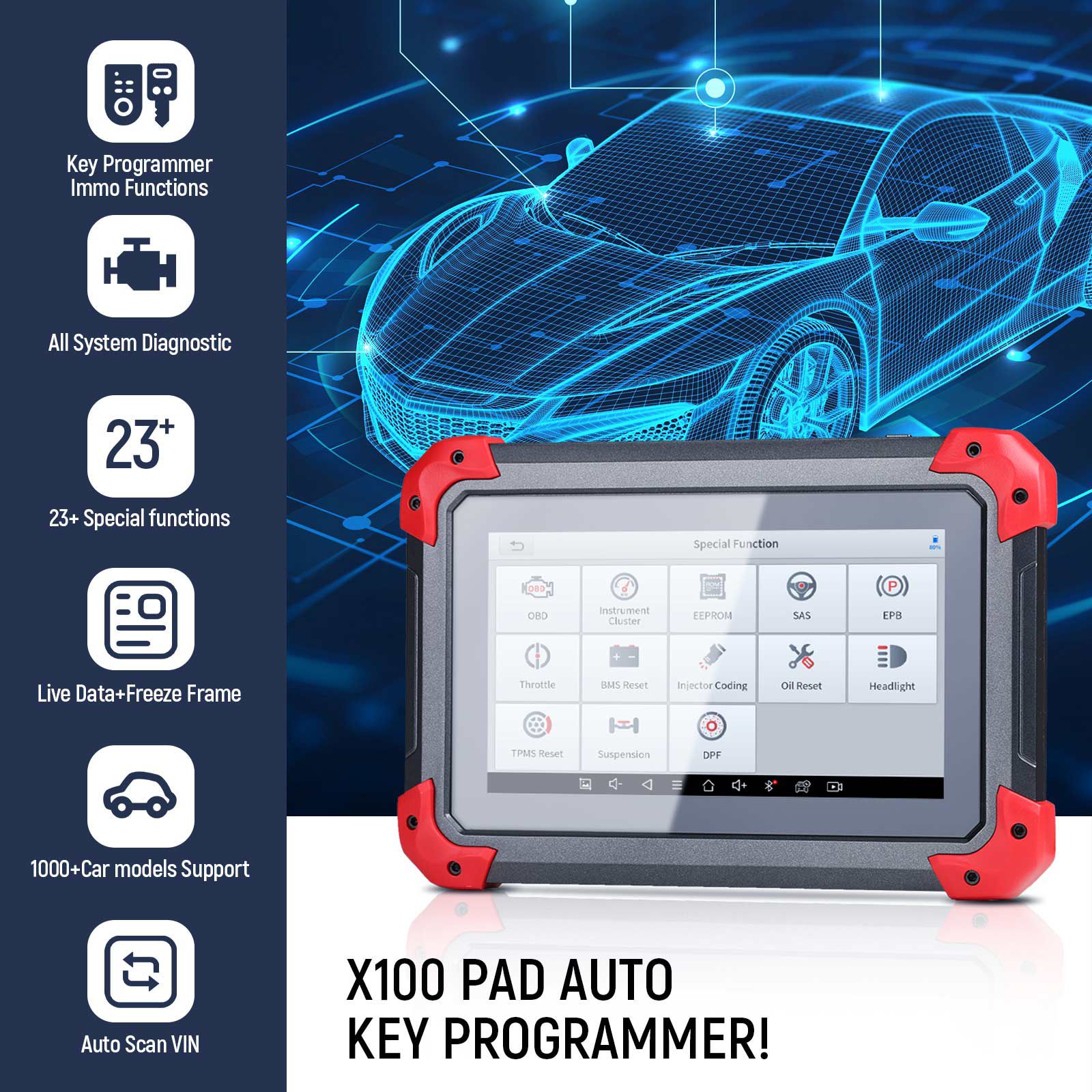 Newest XTOOL X100 PAD Key Programmer With Oil Rest Tool Odometer Adjustment and More Special Functions