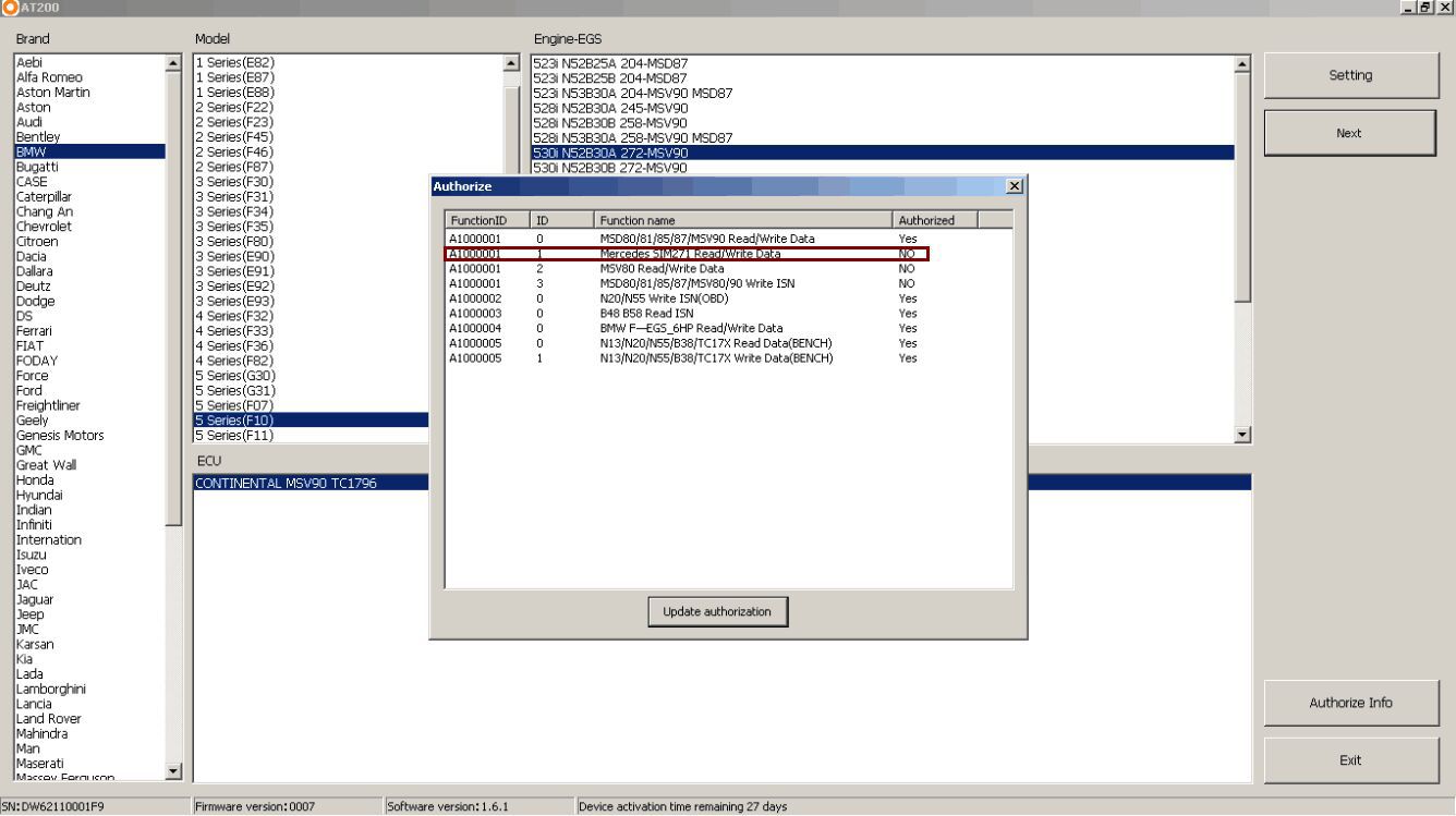 AT-200 Update for Mercedes SIM271 Read/Write Data