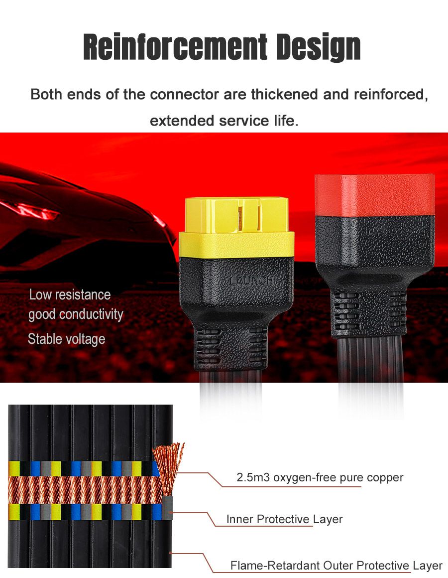 OBD2 Extension Cable 16Pin 23.6IN/60CM for Launch X431