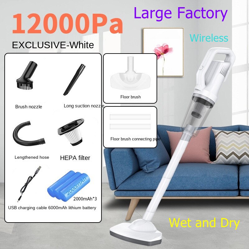 12000pa Cordless USB Chargable Collector Aspirator Wireless Handheld Vacuum Cleaner for Home Car Big Suction Vacuum Cleaner