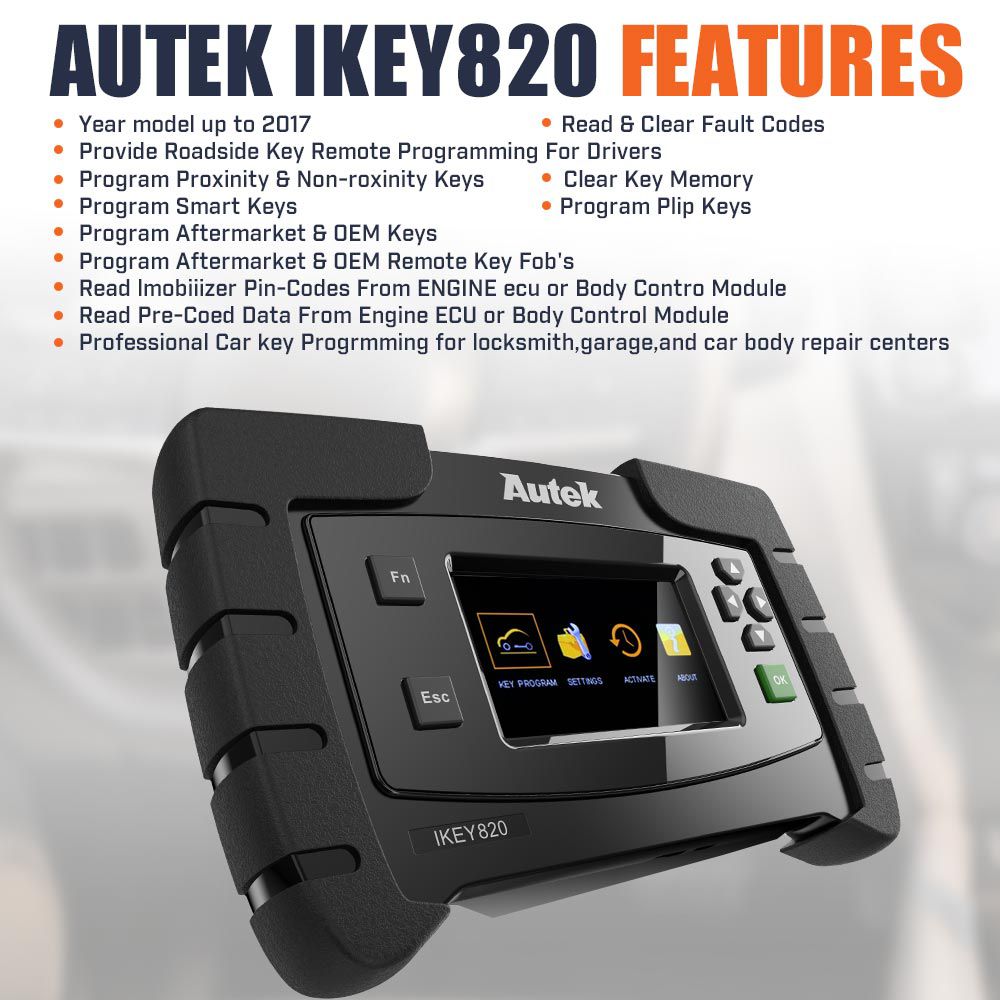 Original Autek IKey820 OBD2 Car Key Programmer Support All Key Lost No Token Limitation