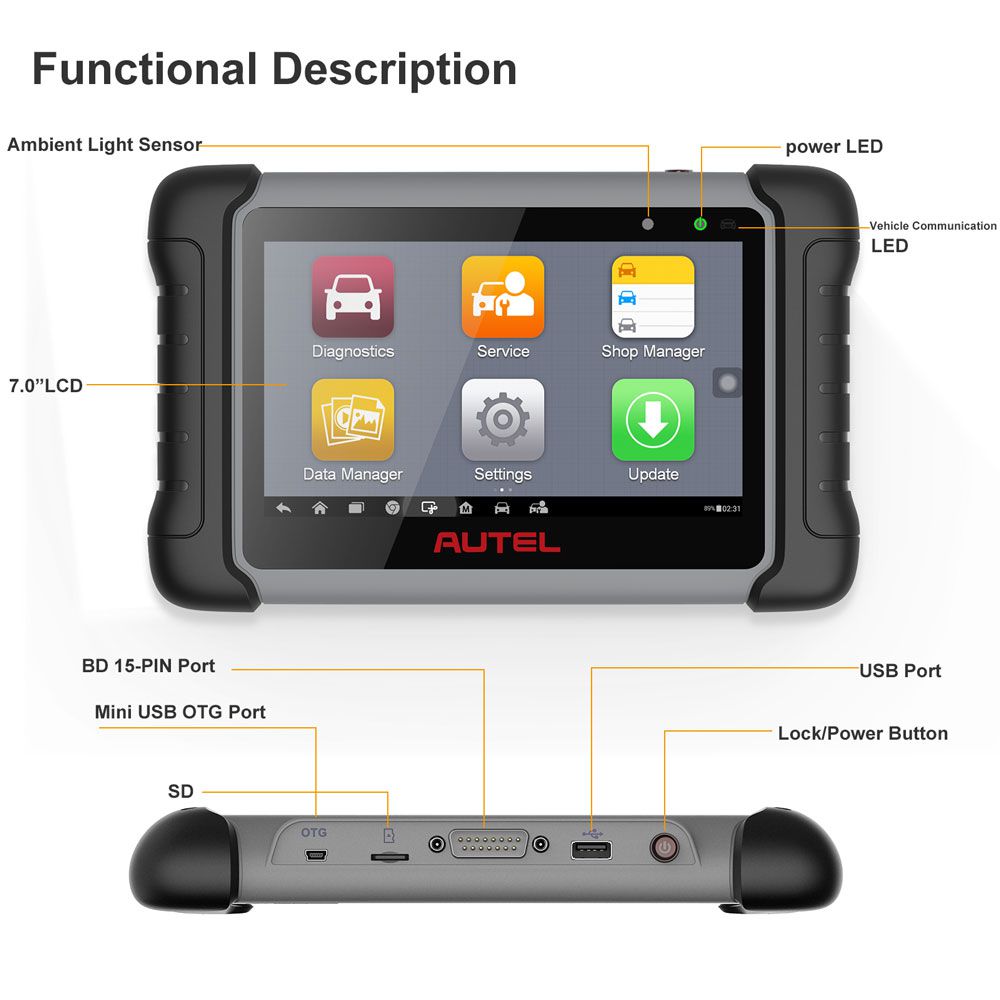 Original Autel MaxiCOM MK808 MK808Z All System Diagnostic Tablet With 25 Special Functions Multi-Language