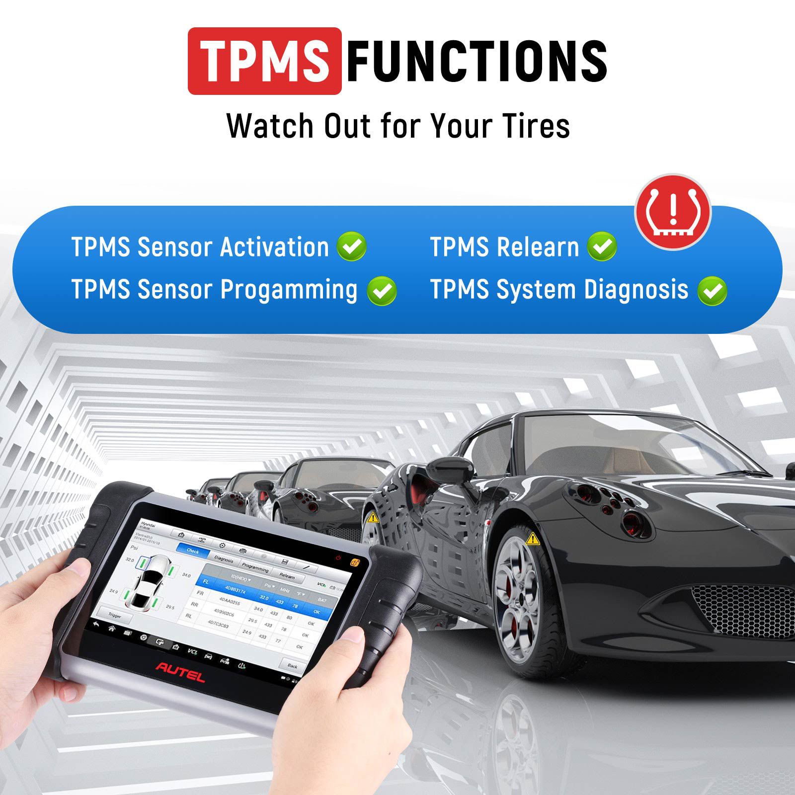 Autel MaxiCOM MK808TS MK808Z-TS Auto TPMS Relearn Tool Universal Tire Sensor Activation Pressure Monitor Reset Scanner