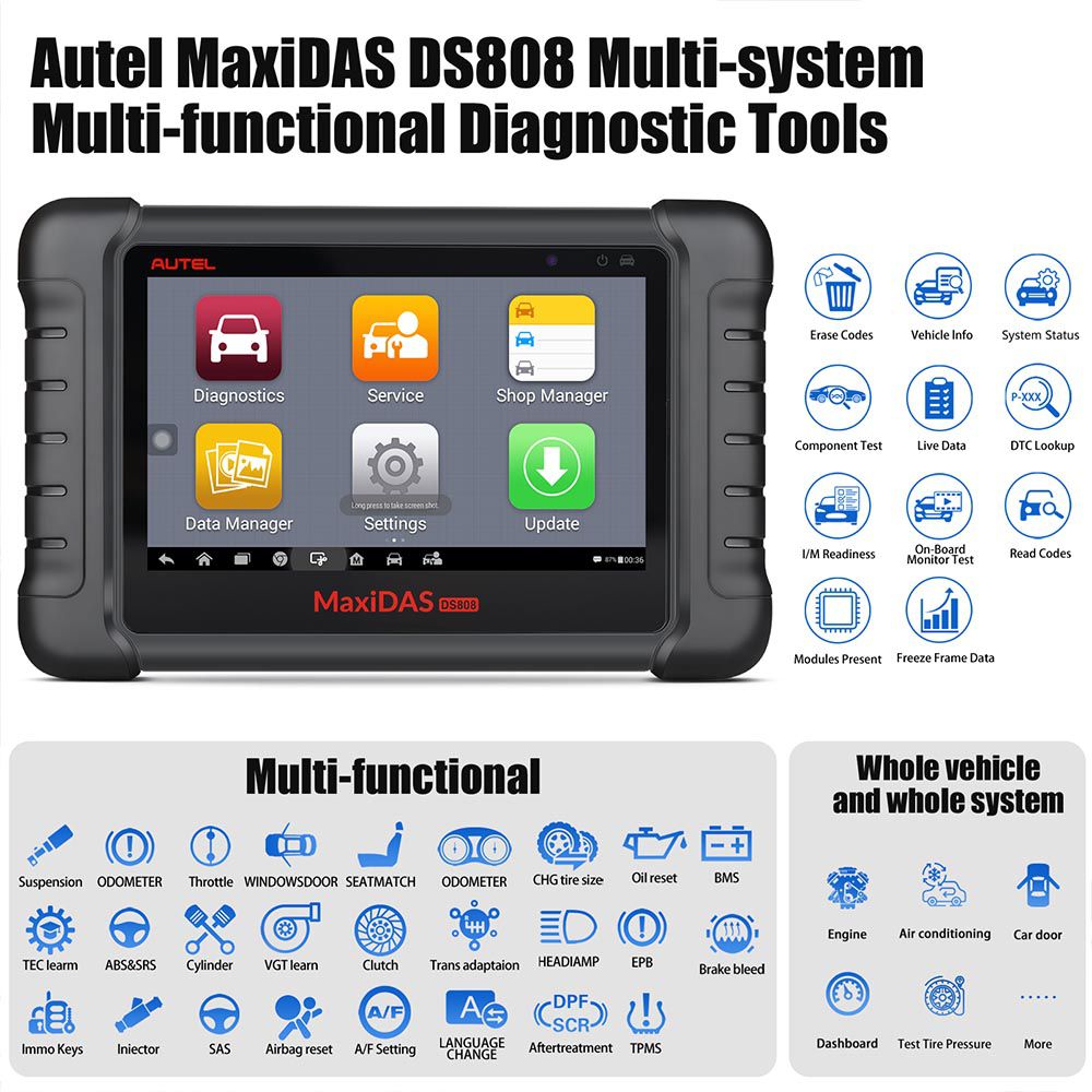 Original Autel MaxiDAS DS808 Tablet Diagnostic Tool Full Set Support Injector Coding & Key Coding Free Update Online