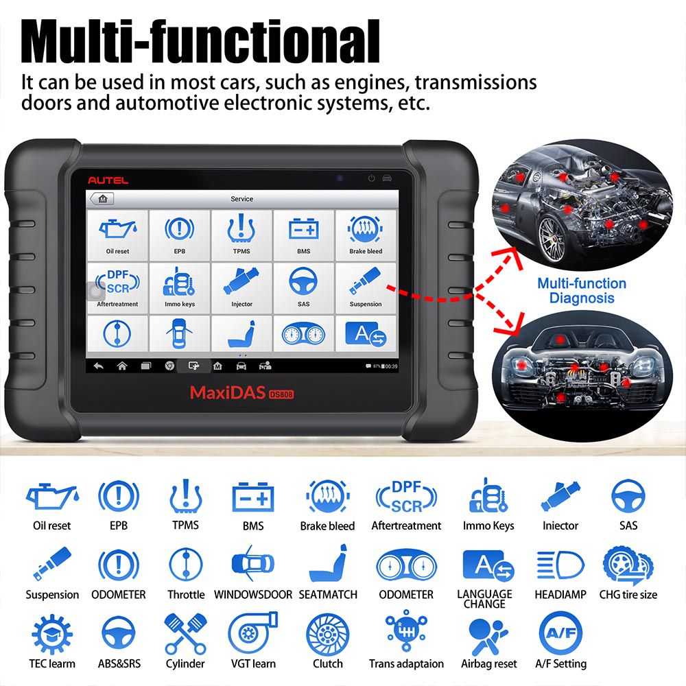 Original Autel MaxiDAS DS808 Tablet Diagnostic Tool Full Set Support Injector Coding & Key Coding Free Update Online