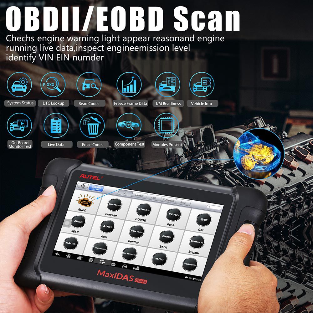 Original Autel MaxiDAS DS808 Tablet Diagnostic Tool Full Set Support Injector Coding & Key Coding Free Update Online