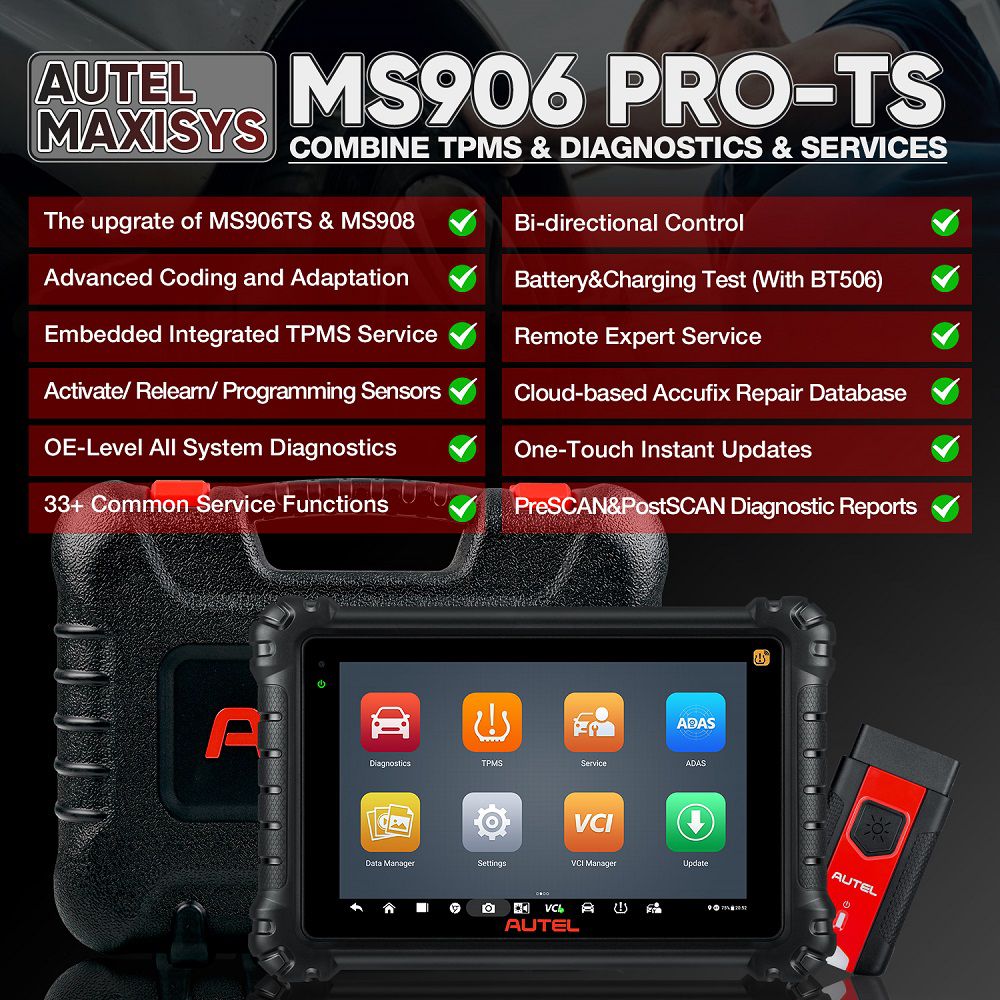 2022 New Autel MaxiSYS MS906 Pro-TS OE-Level Full Systems Diagnostic and TPMS Relearn Tool with Complete TPMS + Sensor Programming