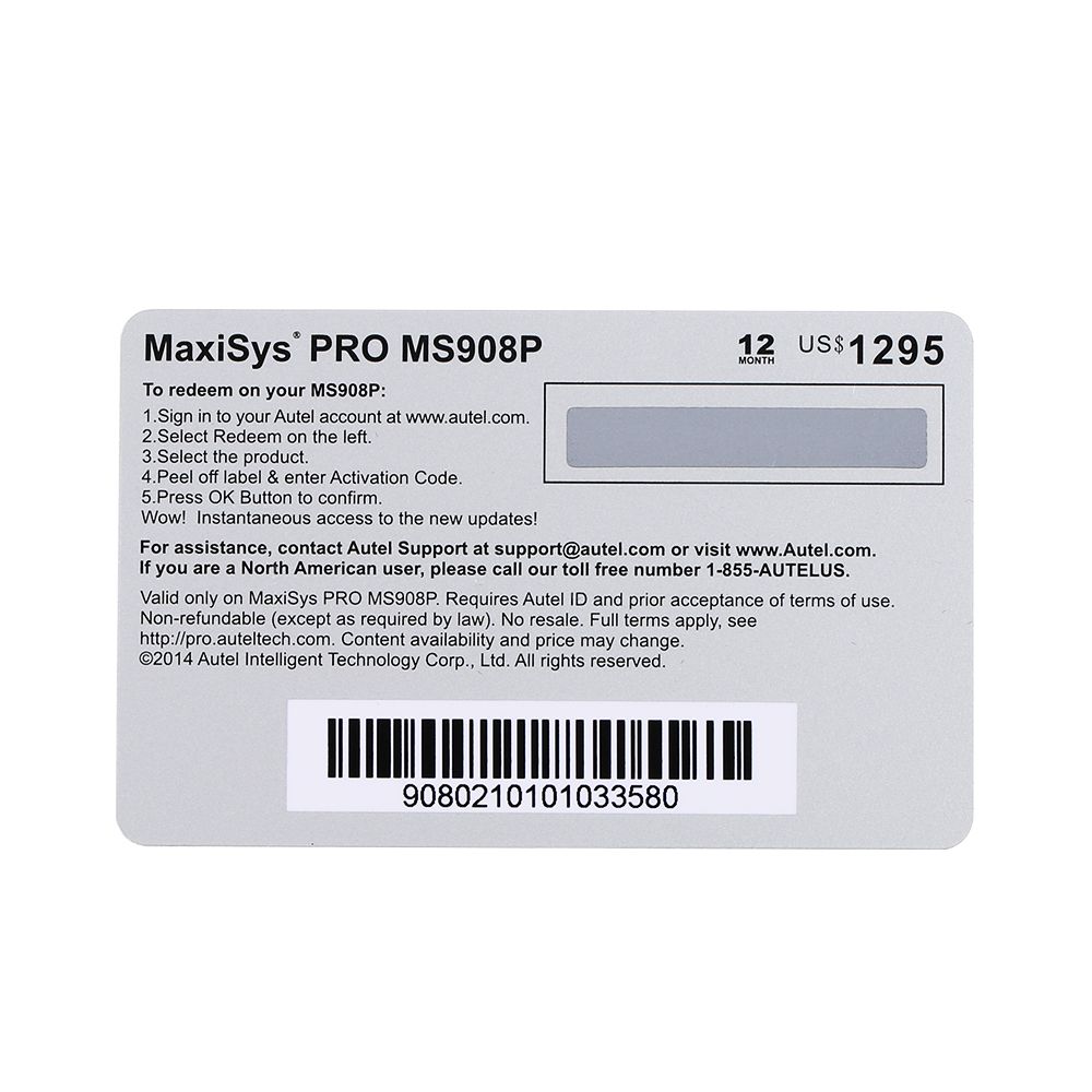 Original Autel Maxisys MS908P/ MS908S Pro/ MaxiSYS ADAS/ MaxiSYS Pro One Year Update Service (Total Care Program Autel)