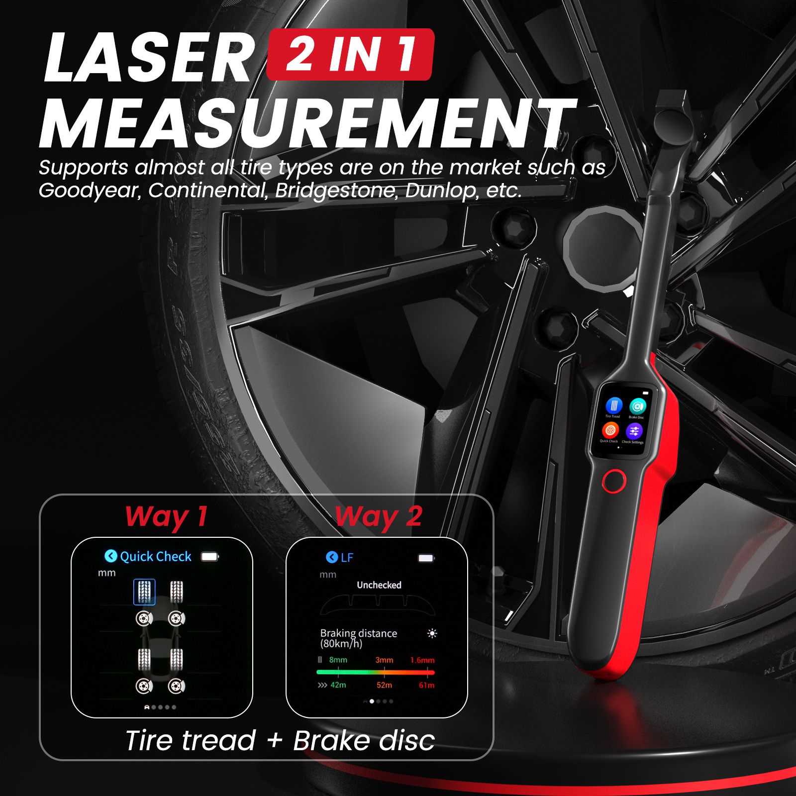 Autel MaxiTPMS TBE200E Tire Brake Examiner 2022 Newest Laser Tire Tread Depth Brake Disc Wear 2in1 Tester Work with ITS600E