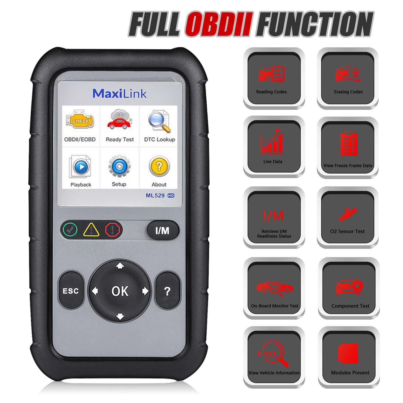 Autel ML529HD OBD2 Scan Tool Upgraded ML519 with Enhanced Mode 6/One-Key Ready Test for Heavy-Duty J1939 & J1708 with AutoVIN/Online Update/Print Data