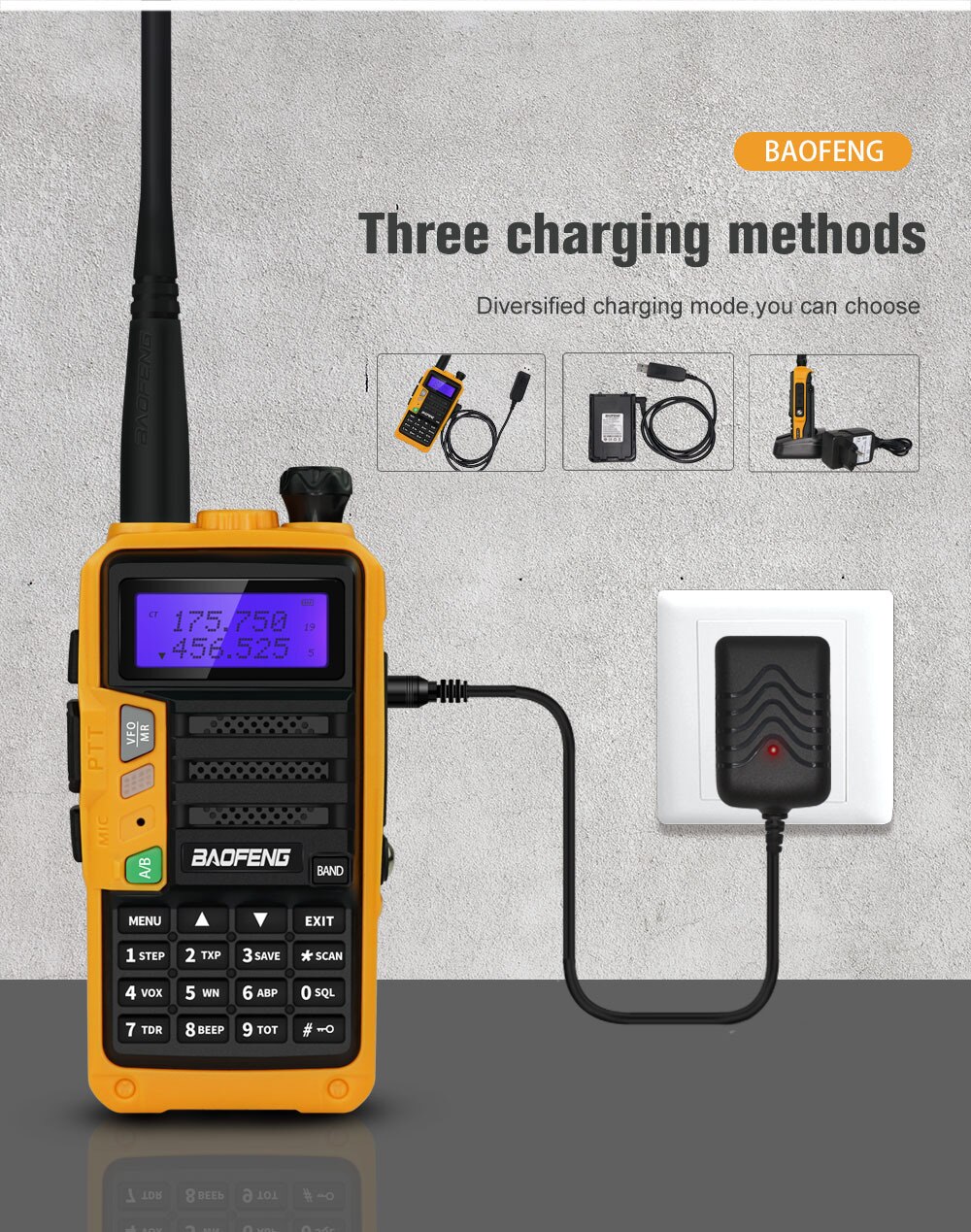 Baofeng UV-5R plus Pro Portable Car Walkie Talkie Tri Band 245MHz Three Band USB Charging Car Handheld