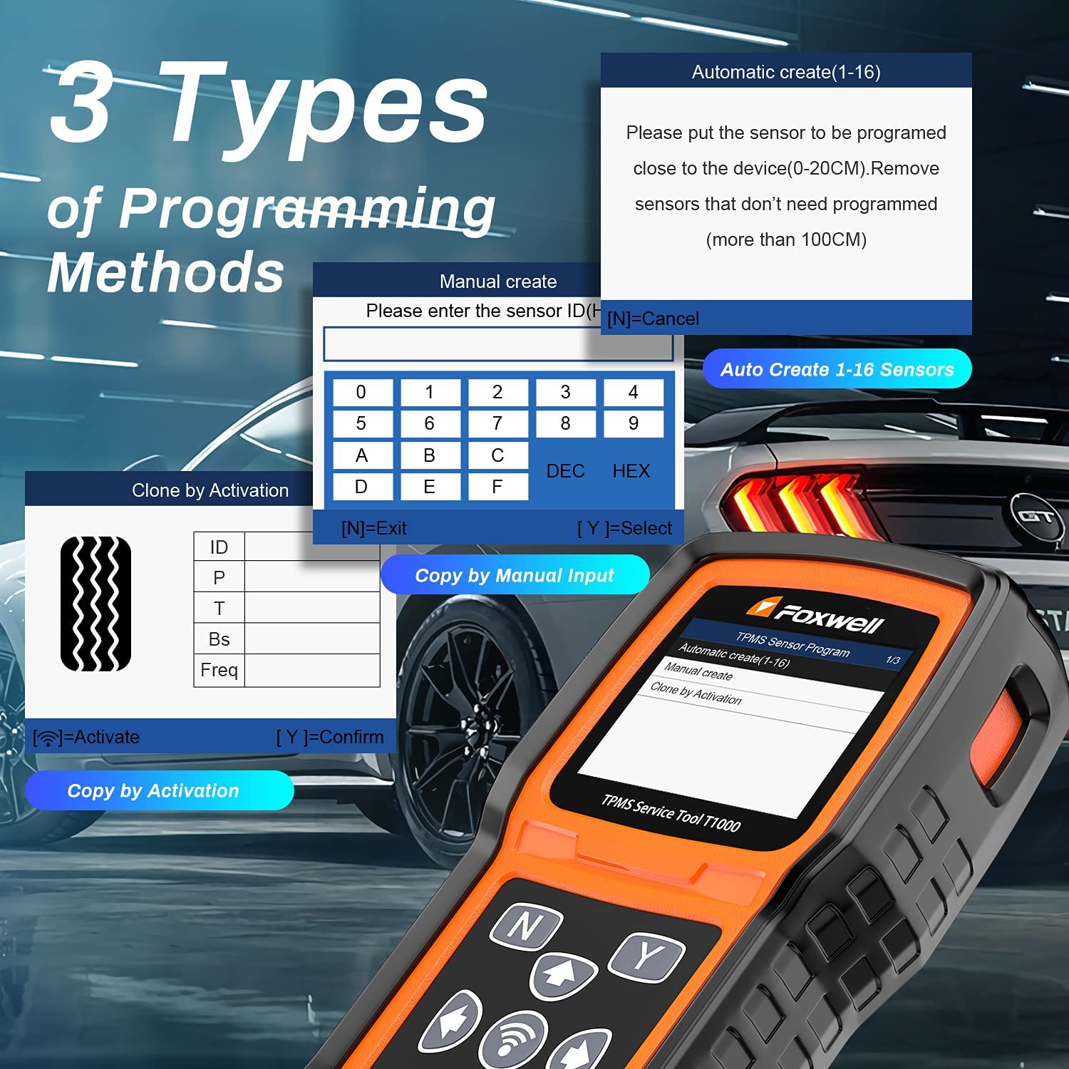 Foxwell T1000 TPMS Tool Programming Activate TPMS Sensors Check RF Key FOB Tire Pressure Monitoring System Auto Tester Detector