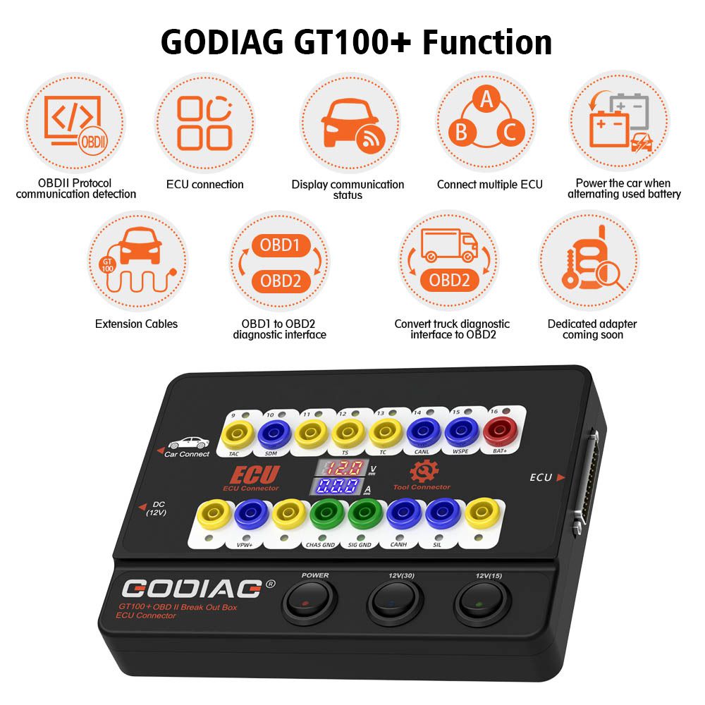 GODIAG GT100+ GT100 Pro New Generation OBDII Breakout Box with Electronic Current Display