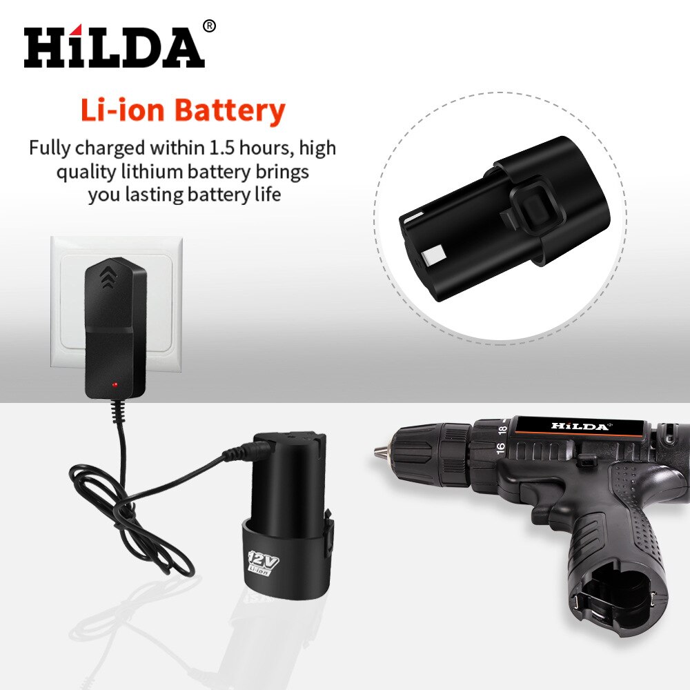 HiLDA Electric Screwdriver Lithium Electric Drill Household 12V Wireless Impact Electric Hand Drill Charging Screwdriver Drill