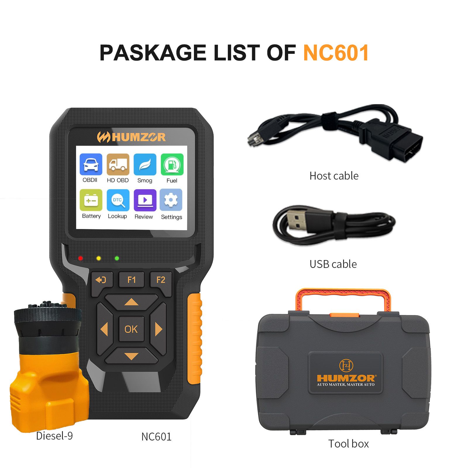 HUMZOR NexzCheck NC601 for Diesel and Gasoline I/M Readiness, MIL Status Analysis, Smog Check, Fuel Analysis, Battery Analysis, Live Data, Freeze Data