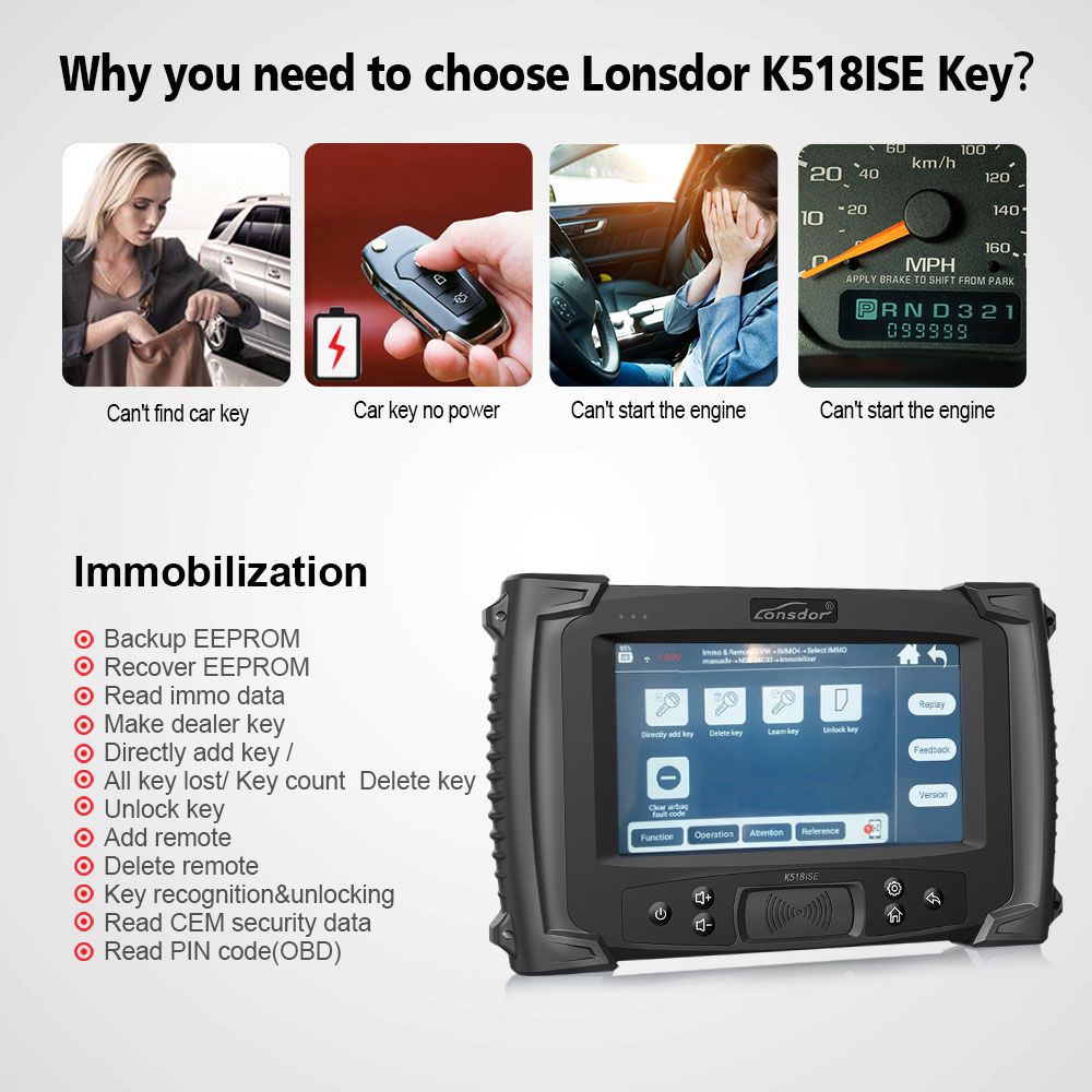 Lonsdor K518ISE K518 Key Programmer for All Makes Get 1pc Free FT01 Series Toyota Smart Key