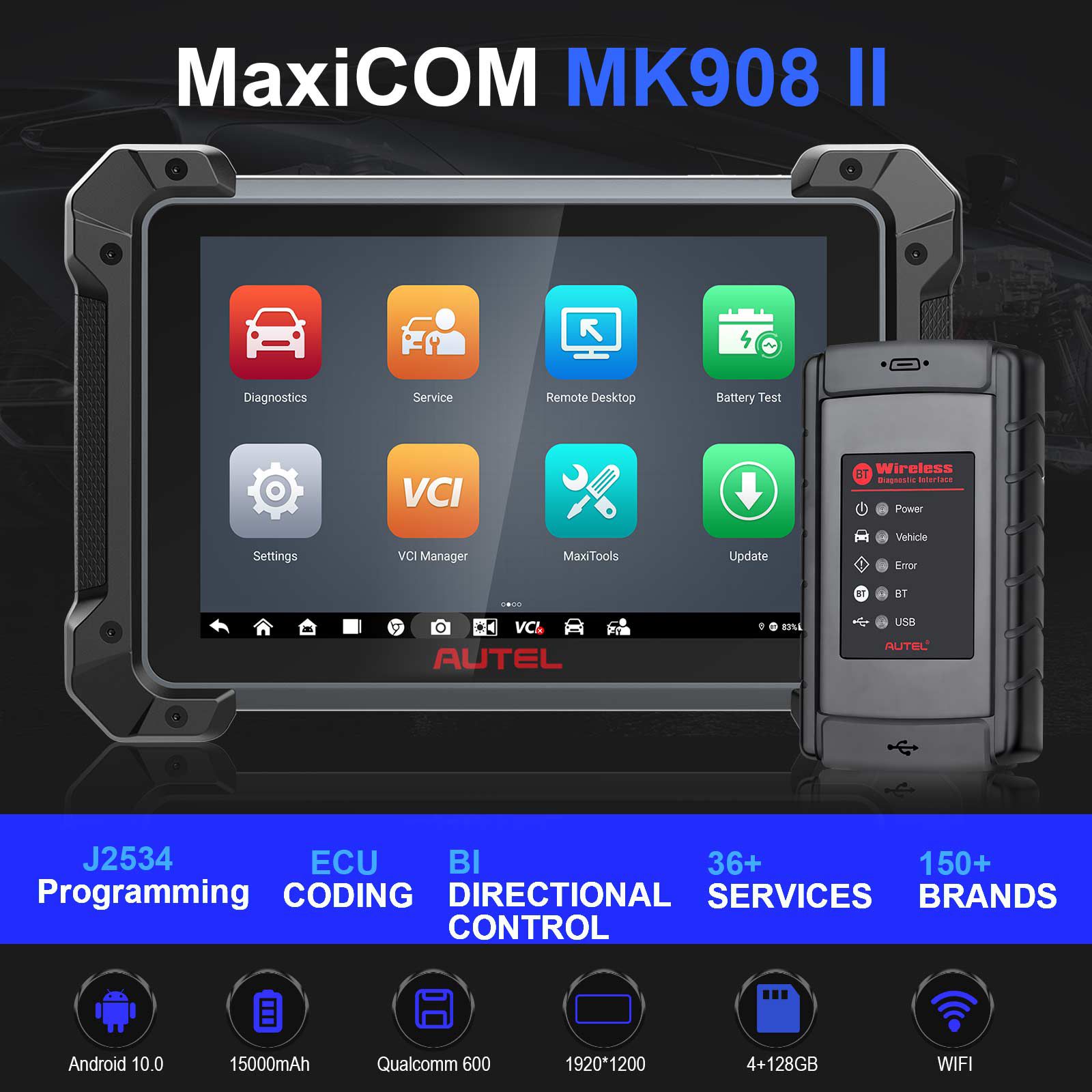 100% Original Autel MaxiCOM MK908 All System Diagnostic Tool Support ECU/Key Coding Updated Version of Maxisys MS908