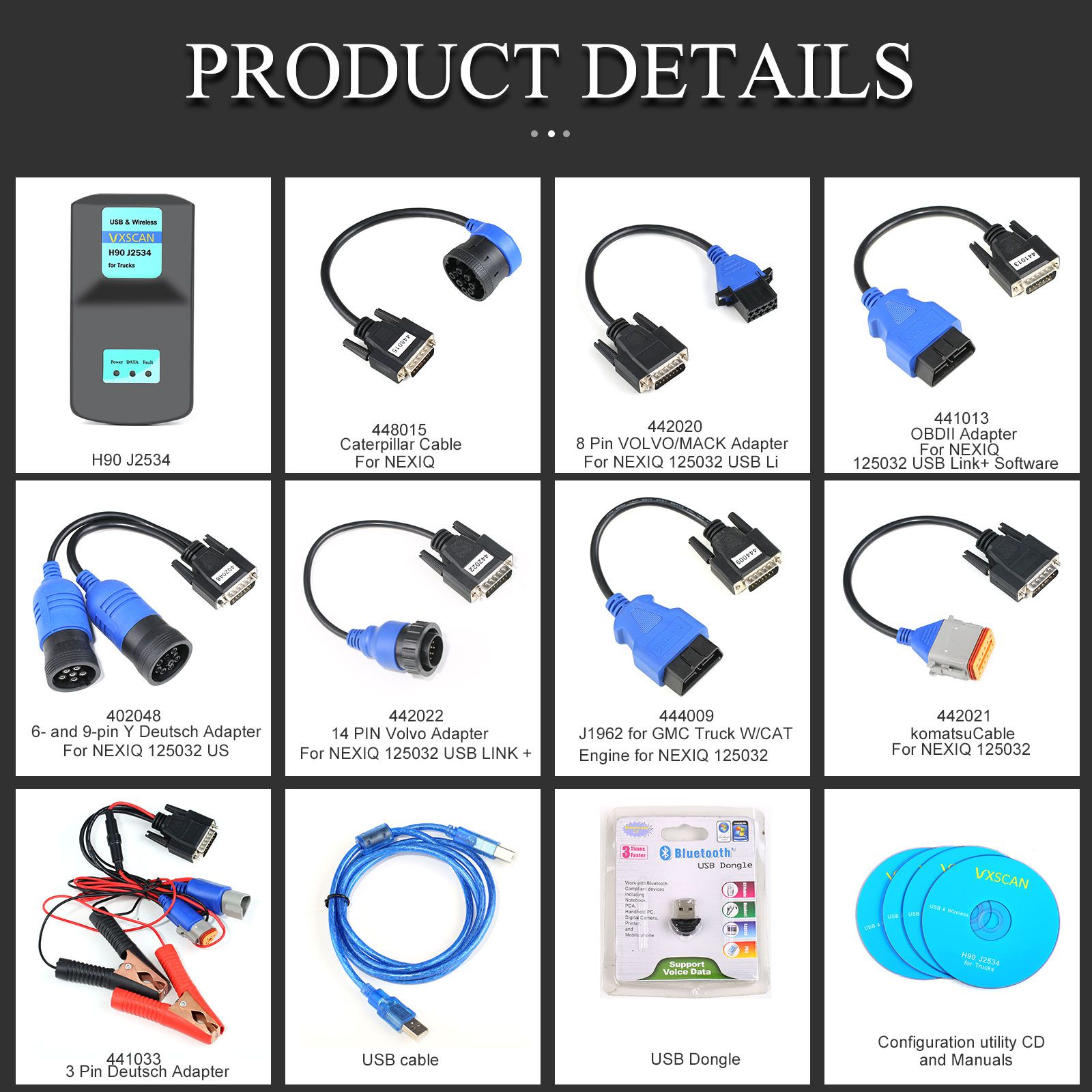 VXSCAN H90 J2534 Diesel Truck Diagnose Interface And Software With All Installers Diagnose Engines Transmissions ABS Instrument Panels