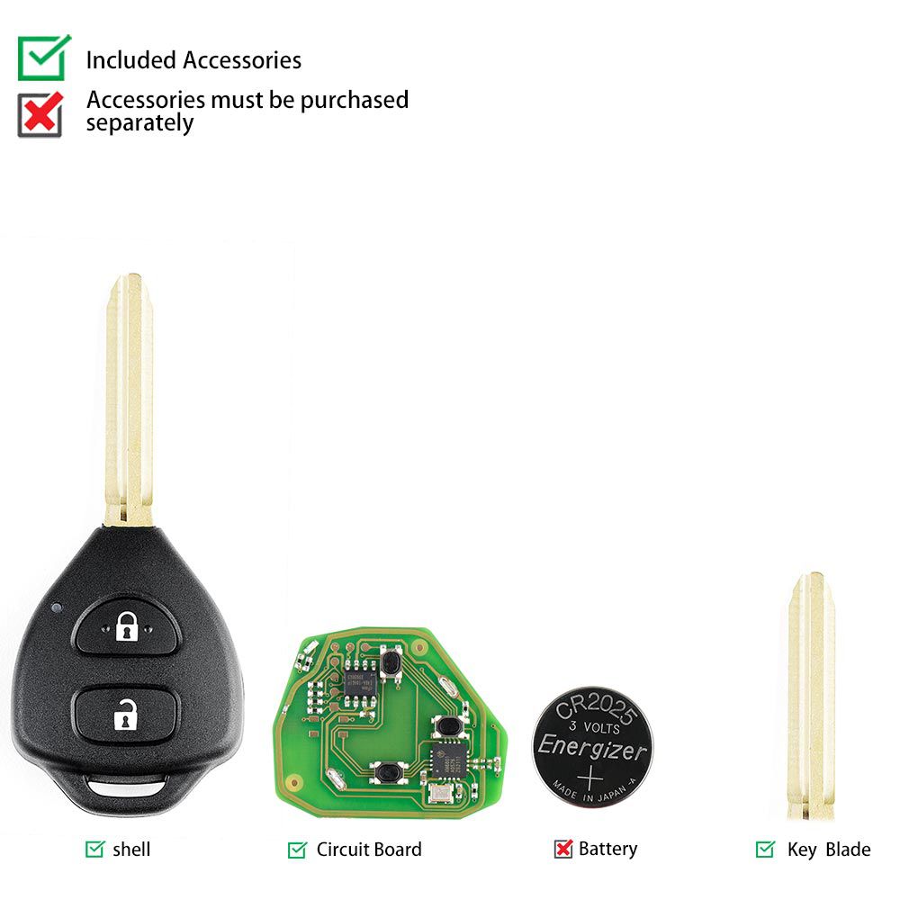 Xhorse XKTO05EN Wire Remote Key Toyota Flat 2 Buttons Triangle English Version 5pcs/lot