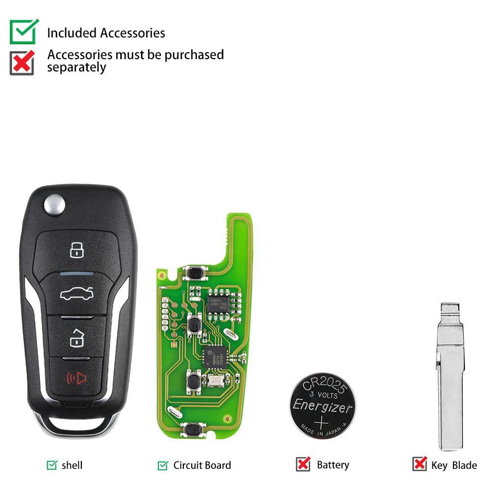 Xhorse XKFO01EN Wire Remote Key Ford Condor Flip 4 Buttons Unmovable Key King English Version 5pcs/lot