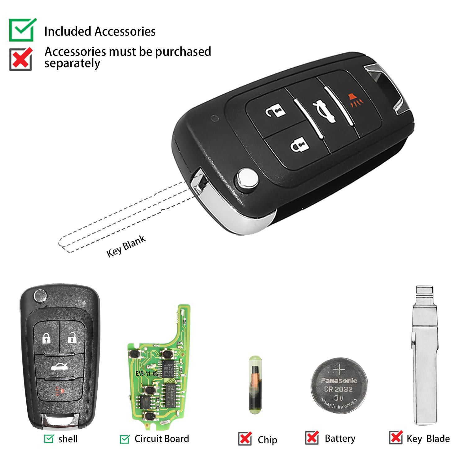  Xhorse XNBU01EN Wireless Remote Key Buick Flip 4 Buttons English Version 5pcs/lot