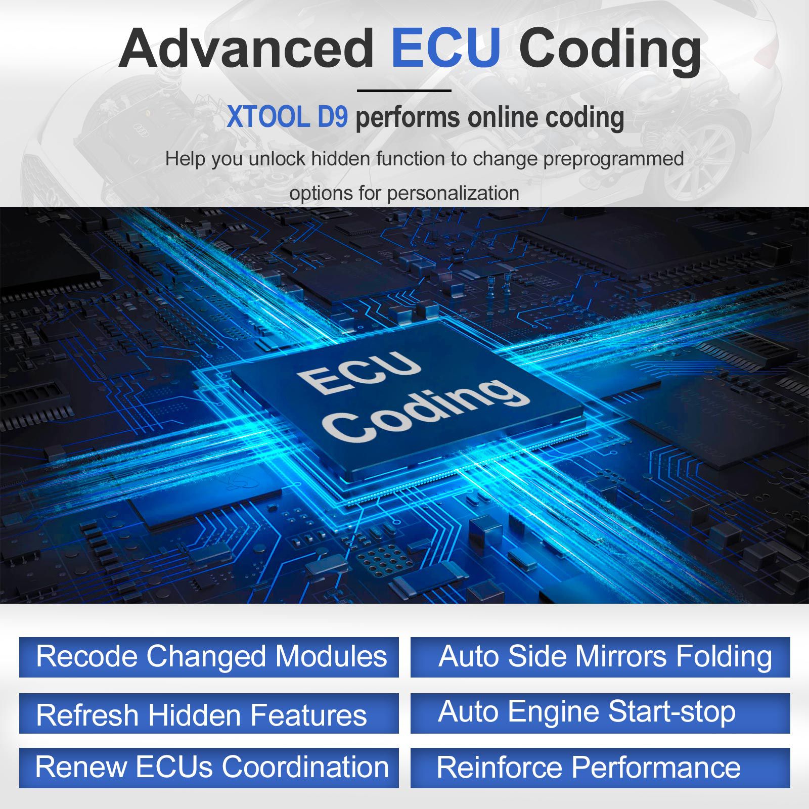 XTOOL D9 Automotive Scan Tool Topology Map Bi-Directional Control ECU Coding Full Diagnostics & 42+ Reset Services Support DoIP & CAN FD