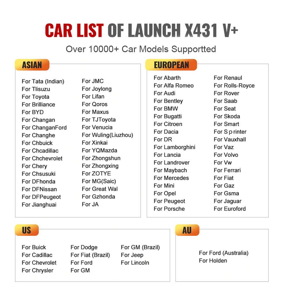 x431 v+ supported vehicle